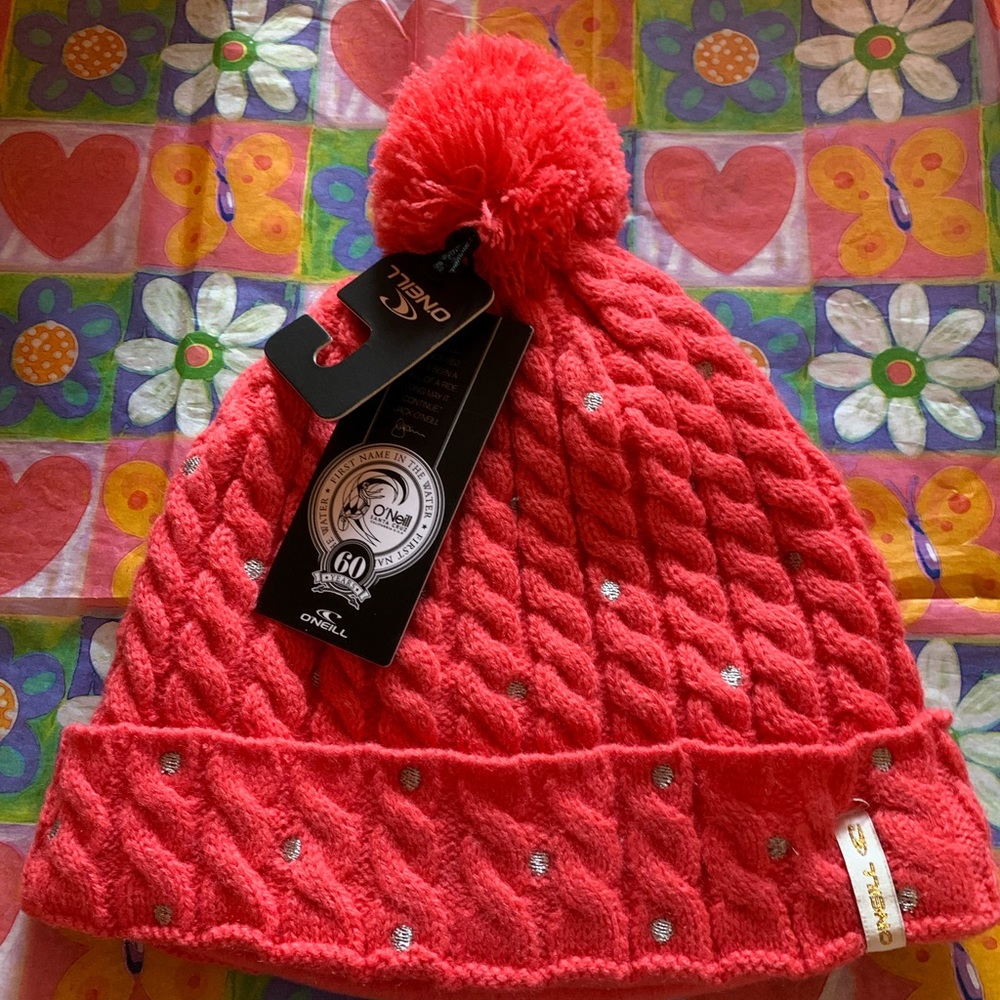 O’Neill Women Dot Beanie with Pom Pom in Coral colour
